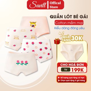  Combo 4 Quần lót bé gái dáng đùi hoạ tiết dễ thương Set 4 Quần chip trẻ em cotton thoáng mát SAVILL 
