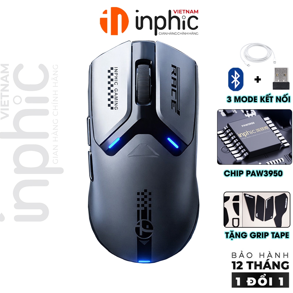 Chuột không dây gaming INPHIC IN10PRO 8000hz bluetooth siêu nhẹ 3 mode có app sạc pin chơi game có a