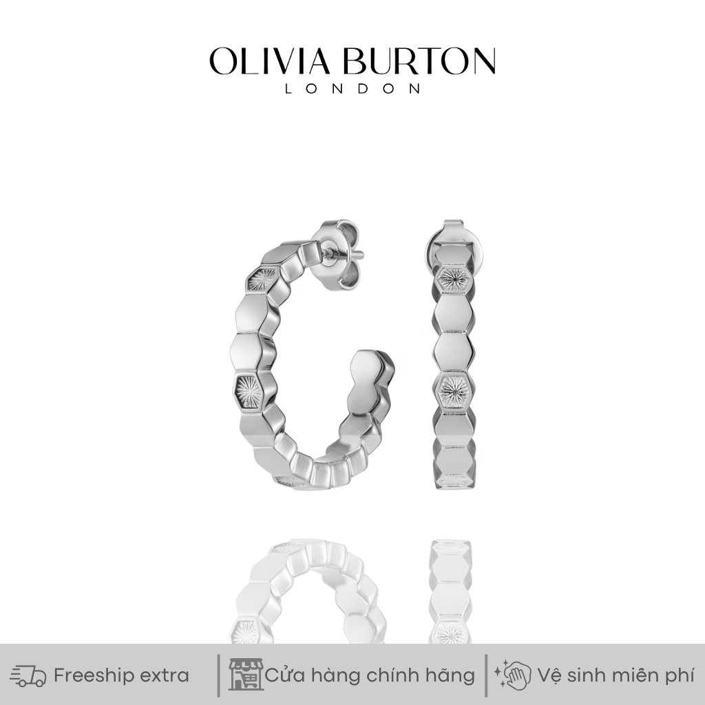 Khuyên tai nữ Olivia Burton Petite Honeycomb bạc đính đá
