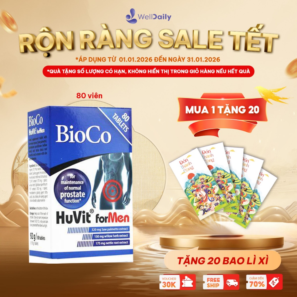 Viên uống duy trì chức năng tuyến tiền liệt Bioco Huvit for Men 80 viên [HSD 9/2027]