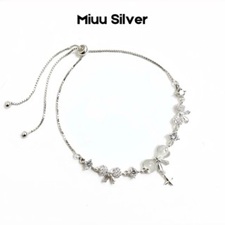   ƯU ĐÃI SẢN PHẨM MỚI  Vòng tay bạc nữ Miuu Silver lắc tay nữ hình nơ dây rút đá mắt mèo Julian Bow 