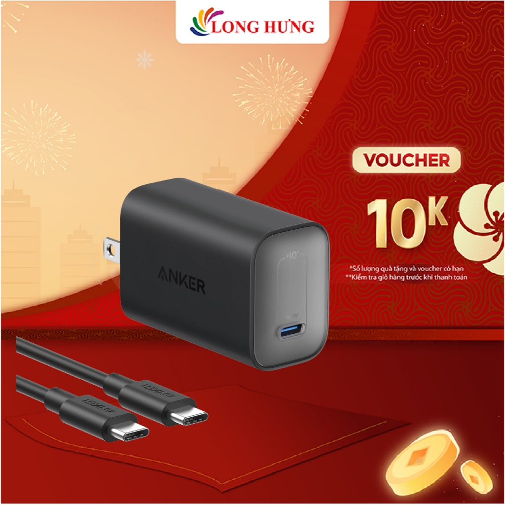 Combo cốc sạc Anker Nano 1C 100W + Cáp USB Type-C to Type-C B2679 - Hàng chính hãng