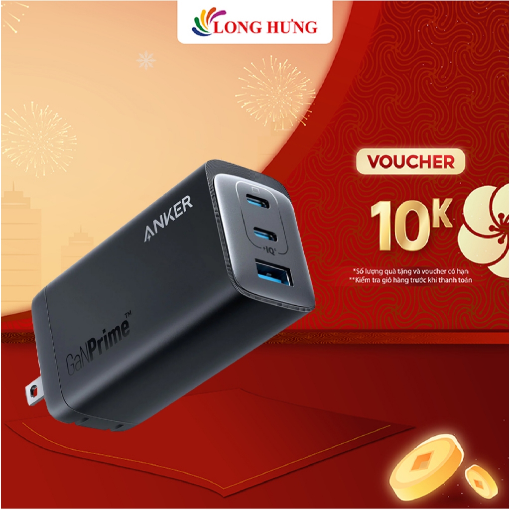 Cốc sạc Anker 737 GaNPrime Wall Charger 120W 2Type-C 1 USB 1 A2148 - Hàng chính hãng
