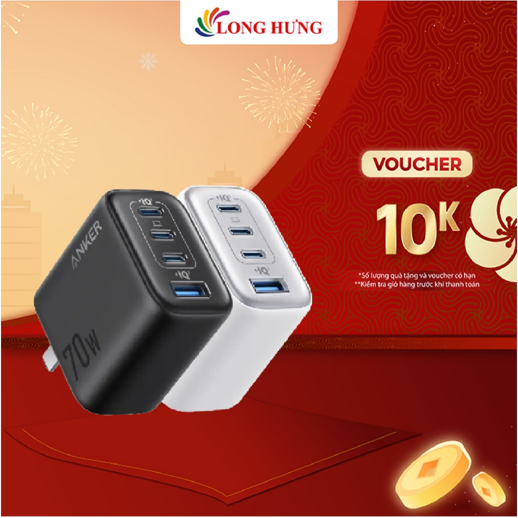 Cốc sạc Anker Zolo Fast Charging 1USB 3Type-C 70W A121C - Hàng chính hãng