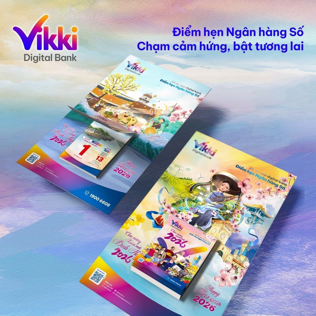 [LỊCH TẾT 2026] Lịch block treo tường ngân hàng Vikki Hdbank mùng năm mới Tết Bính Ngọ 14.5x20.5cm s