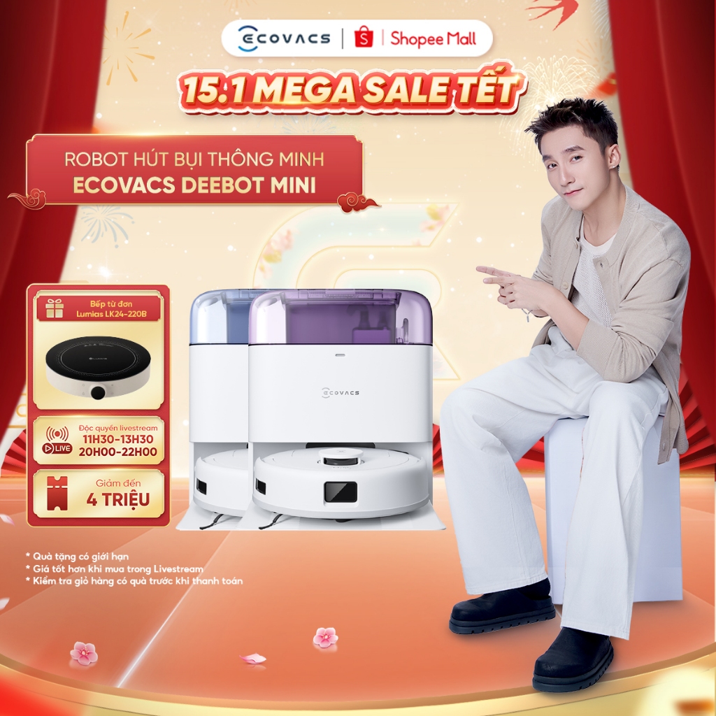 Robot hút bụi thông minh Ecovacs Deebot Mini - Lực hút 9000Pa - Dung lượng pin 3200mAh - Hoạt động 1