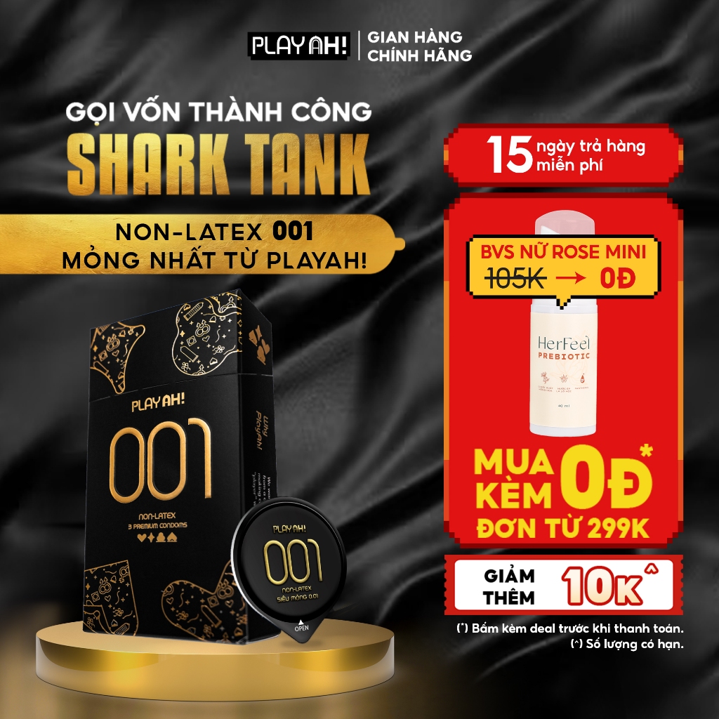  Bao Cao Su PlayAh! Non-Latex Siêu Mỏng 001 - Hộp 3 Cái 