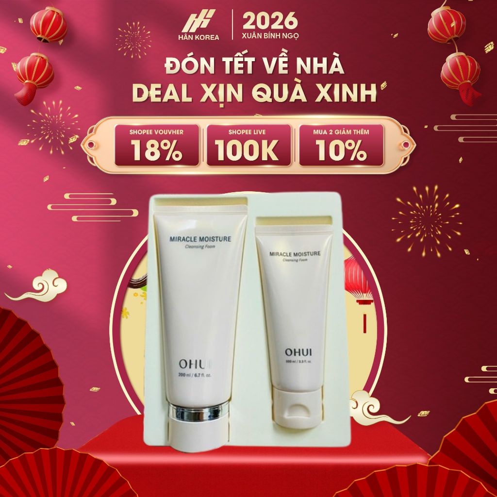 Set Sữa Rửa Mặt Ohui Hồng 200ml Tặng 100ml, Sữa rửa mặt dưỡng ẩm Ohui Cao Cấp - C263 Hân Korea