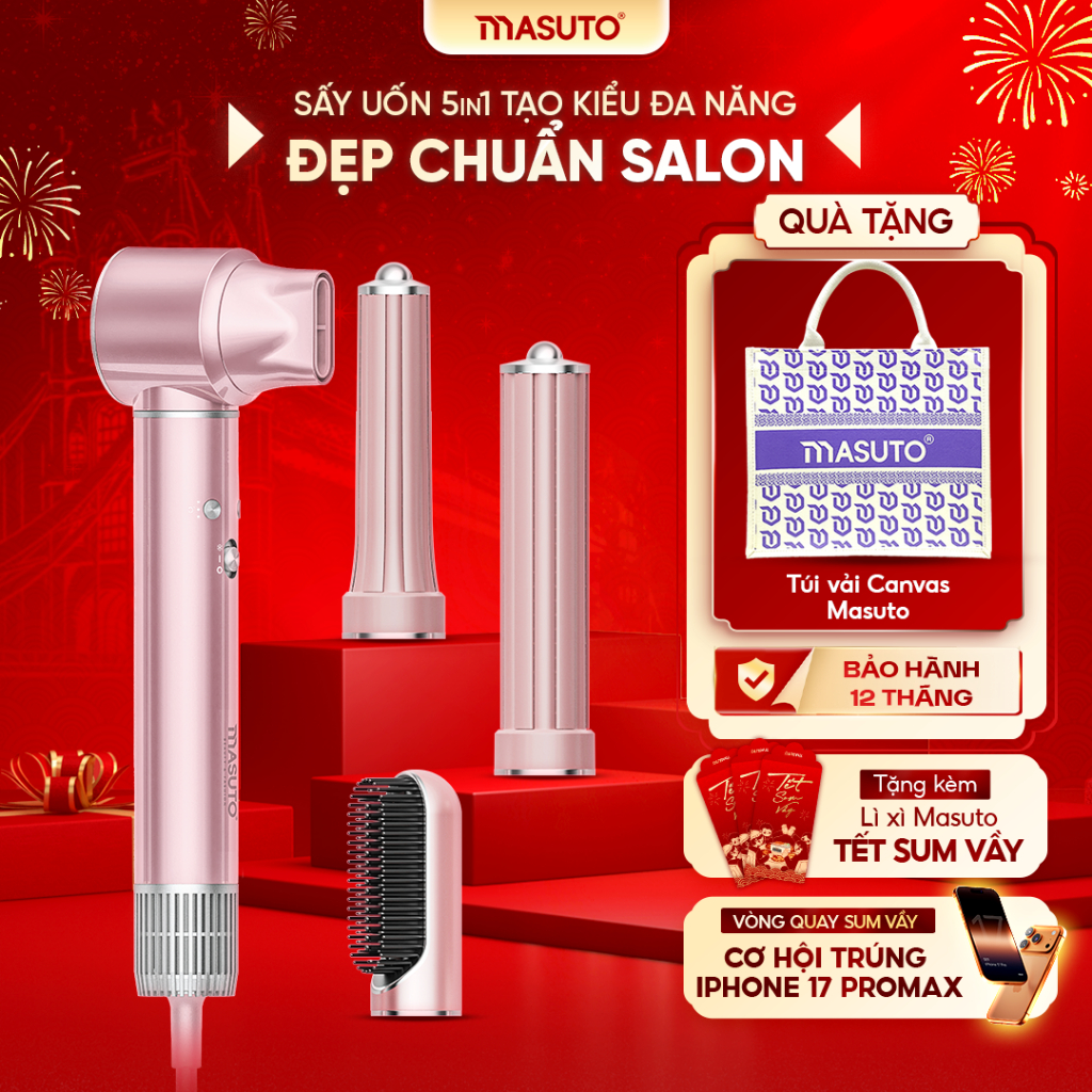 [GIÁ TỐT TẠI LIVE] Máy Sấy Tóc Tạo Kiểu 5in1 Masuto AirStyler Đa Chức Năng Công Nghệ Ion Giảm Hư Tổn