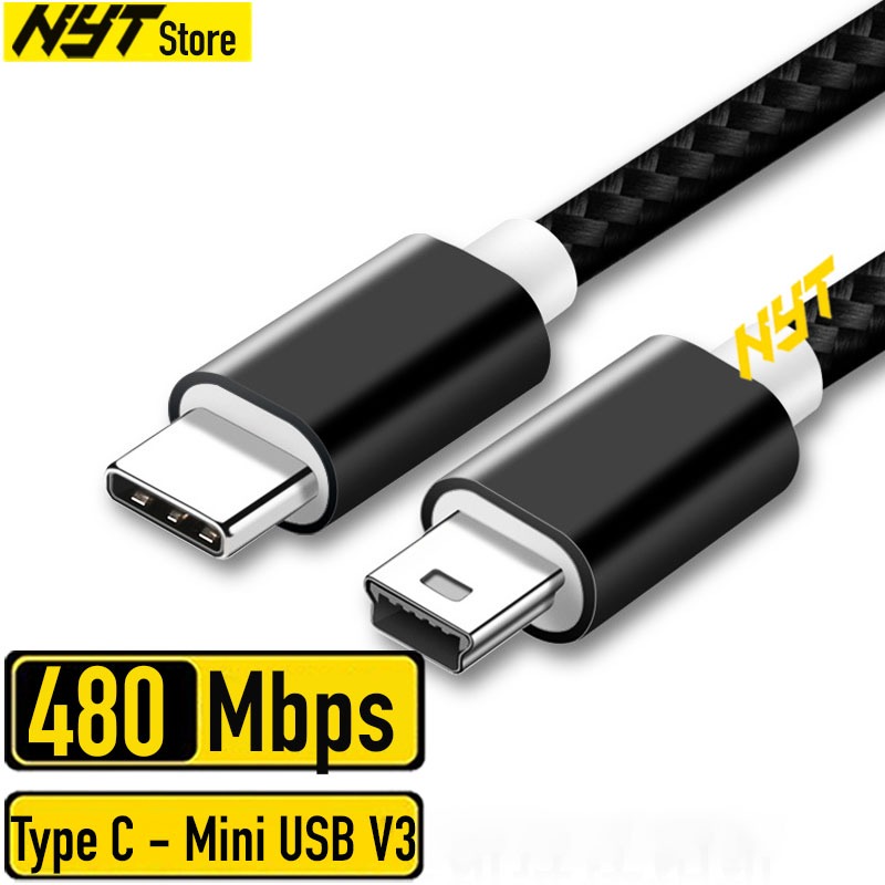 Cáp Sạc USB Type-C to Mini USB V3 Máy Ảnh dài 0.5M - 3M1 Màu Đen Bện Dù Cao Cấp