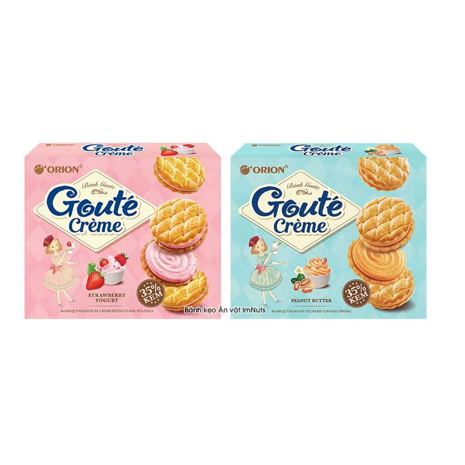 Bánh Quy Kem Goute Creme Orion Hương Vị Dâu Sữa Chua Và Bơ Đậu Phộng Hộp 16 Bánh