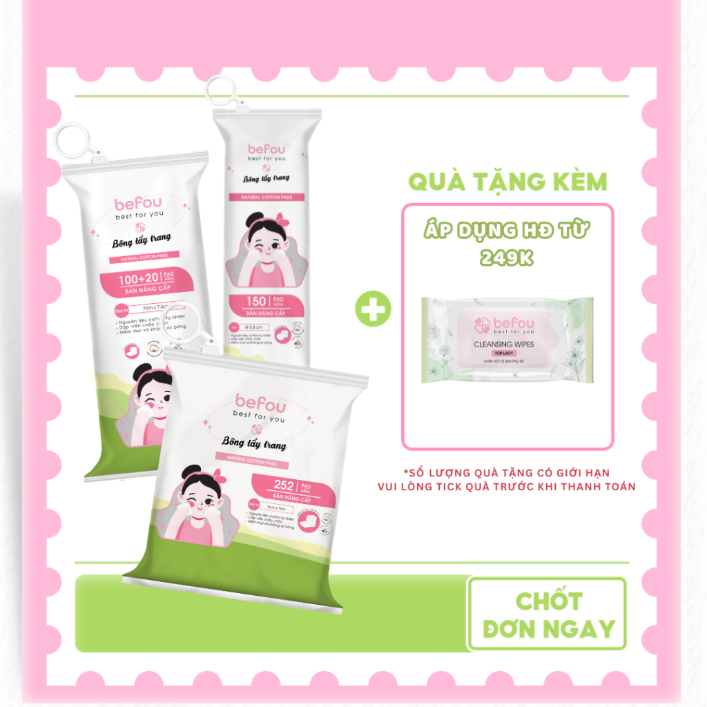 [COMBO 3][120+150+252] Bông Tẩy Trang Befou 3 Dòng Phiên Bản Mới