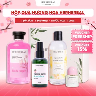  Hộp Quà tặng bạn gái Hương Hoa Herherbal-Sữa tắm 500ml + Bodymist 140ml + Nước Hoa Nữ 30ml + Dung dịch vệ sinh nữ 310ml 