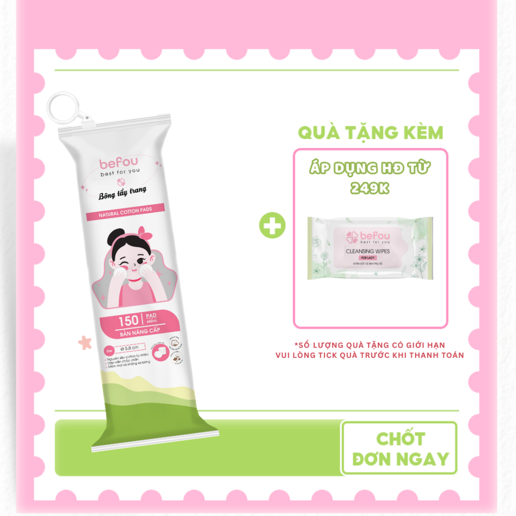 Bông Tẩy Trang Cotton Tròn Befou 150 Miếng