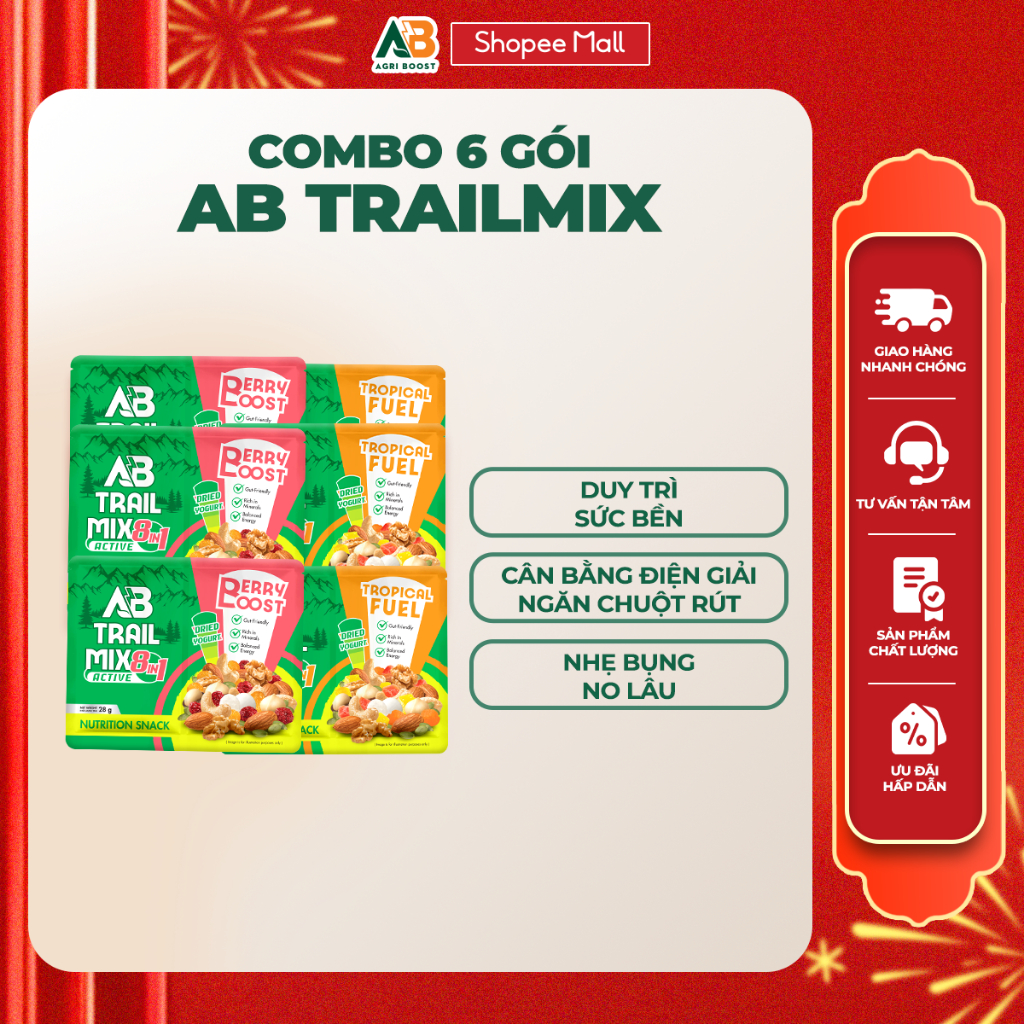 6 Gói Hạt Dinh Dưỡng Trail Mix Trái Cây Sấy AB AGRI BOOST NUTRITION Lành Mạnh Khi Chơi Thể Thao