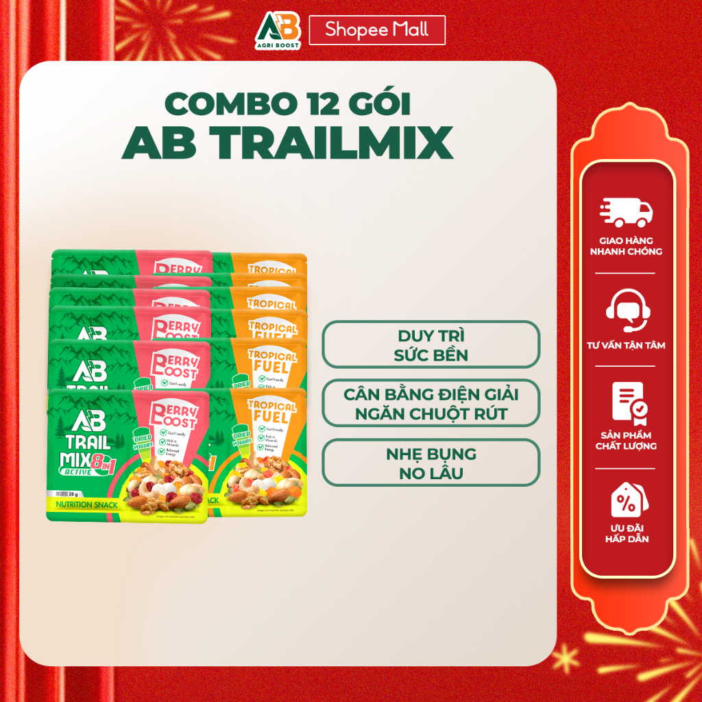 12 Gói Hạt Dinh Dưỡng Trail Mix Trái Cây Sấy AB AGRI BOOST NUTRITION Lành Mạnh Khi Chơi Thể Thao