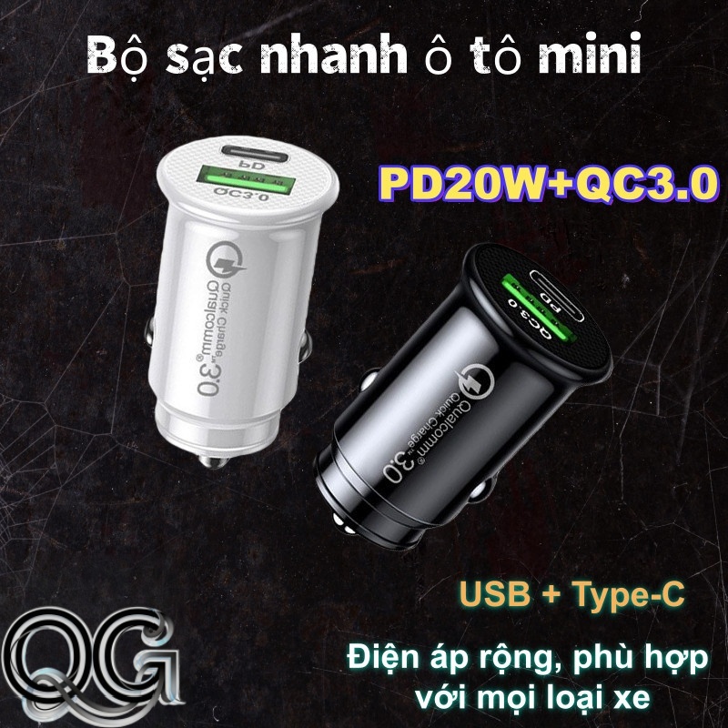 Bộ sạc nhanh ô tô PD30W Type-C + USB – Hỗ trợ sạc nhanh iPhone, Samsung, Huawei, Xiaomi PD/QC 3.0