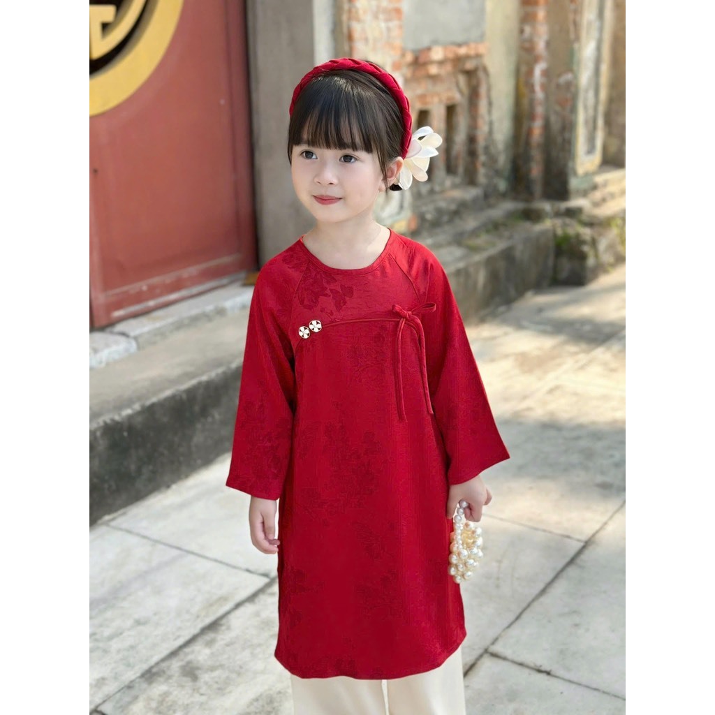 Áo dài cách tân,áo dài lụa ngọc trai bé gái / bé trai CD KIDS