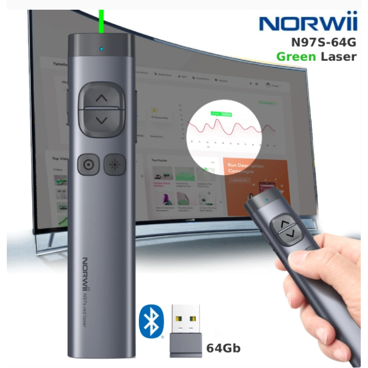 Bút trình chiếu không dây kỹ thuật số dùng cho màn hình Led Norwii N97S-64G Green laser màu xanh
