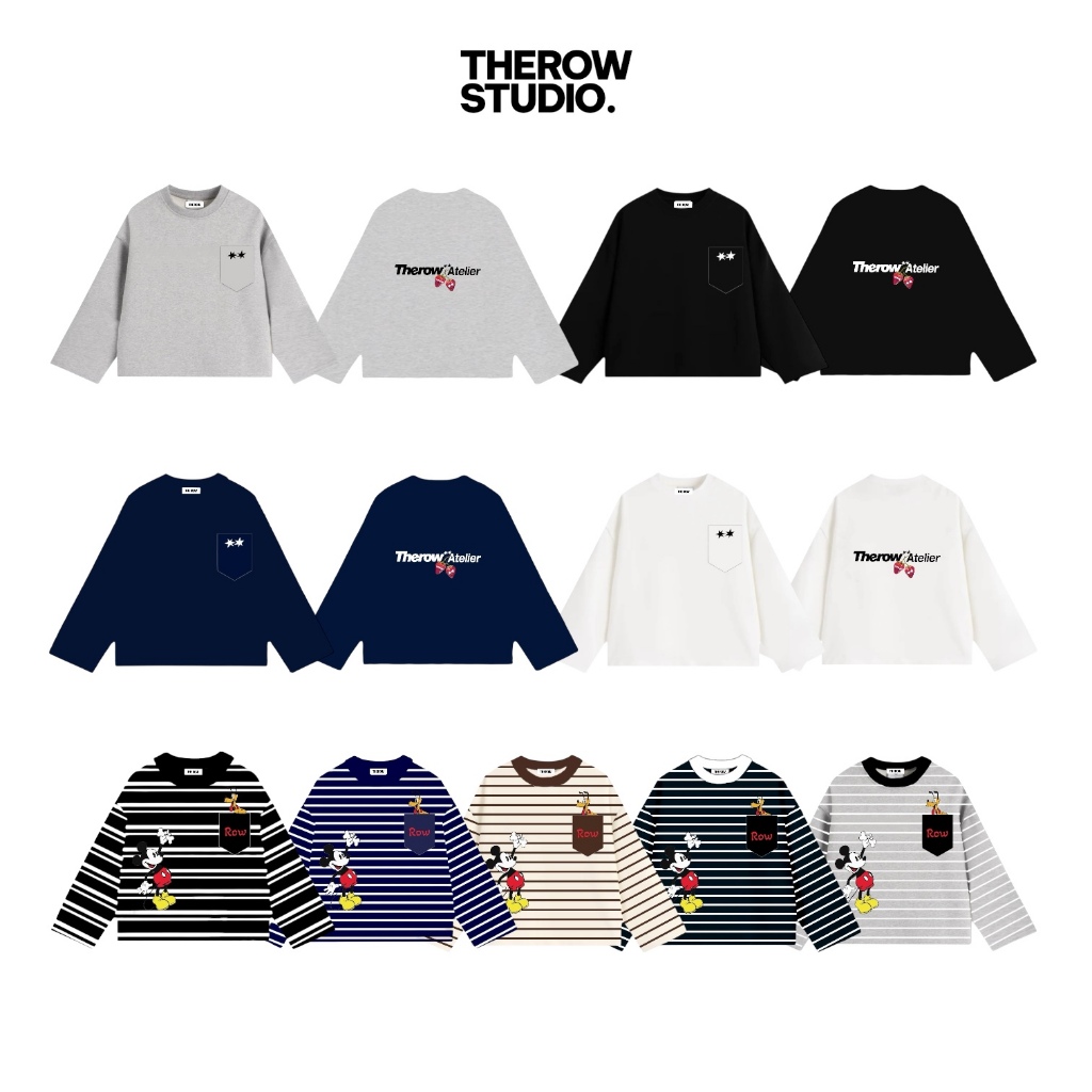 THEROW Áo Thun Tay Dài " PHỐI TÚI " Long Sleeve Boxy 250gsm Form Rộng Cổ Tròn Unisex Nam Nữ Phong Cách Basic Thoải Mái | BigBuy360 - bigbuy360.vn
