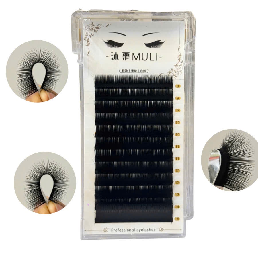 mi muli trung hoa mix size 6-9mn,8-15m-cong,J,L162  -chất liệu mi hoa sơn trà-ngọn mi sole ngắn dài-