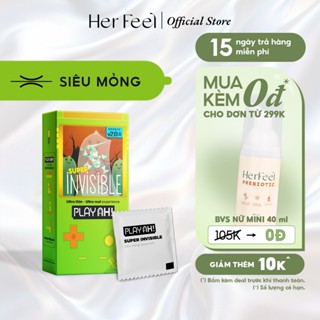  Bao Cao Su PlayAh Super Invisible Siêu Mỏng  Nhiều Gel  Kéo Dài Thời Gian  Có Gai Hộp 10 size 52mm 