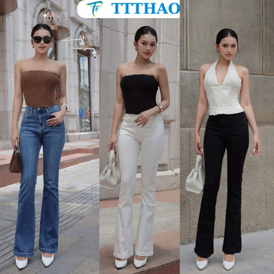 Quần jean nữ TTTHAO ống loe cao cấp dài 102cm kiểu dáng quần jeans ống bas VNXK phong cách quần jeans nữ basic J20
