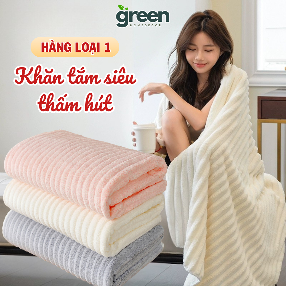 [HÀNG LOẠI 1] Khăn Tắm Siêu Thấm Hút Dài 1M4 Sợi Bông Cao Cấp, Mềm Mịn Dày Dặn Không Rụng Lông