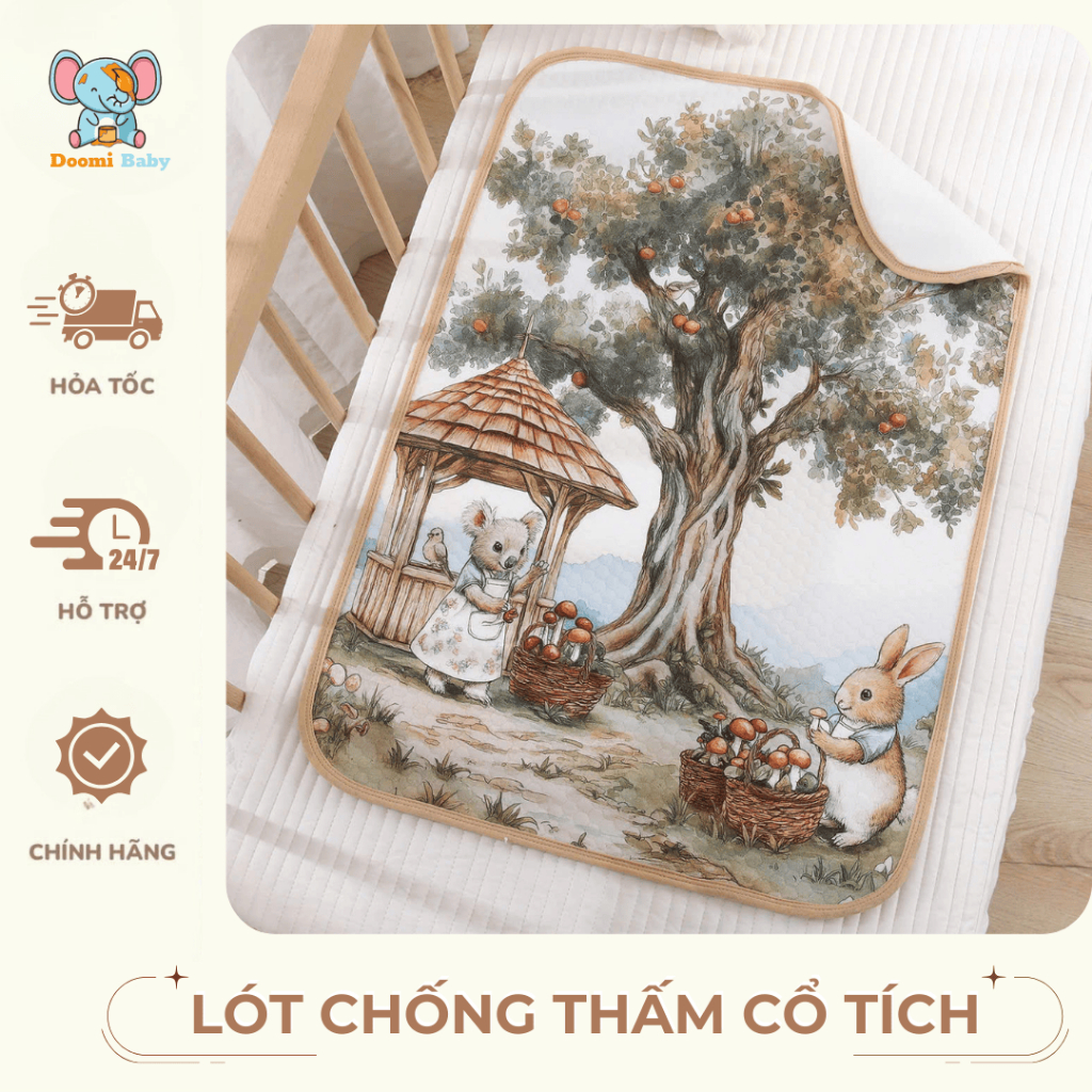 Tấm Lót Chống Thấm Kháng Khuẩn Chính Hãng Doomi Baby Cho Bé Mùa Hè 4 Lớp 70*50cm - HT723 - HT832