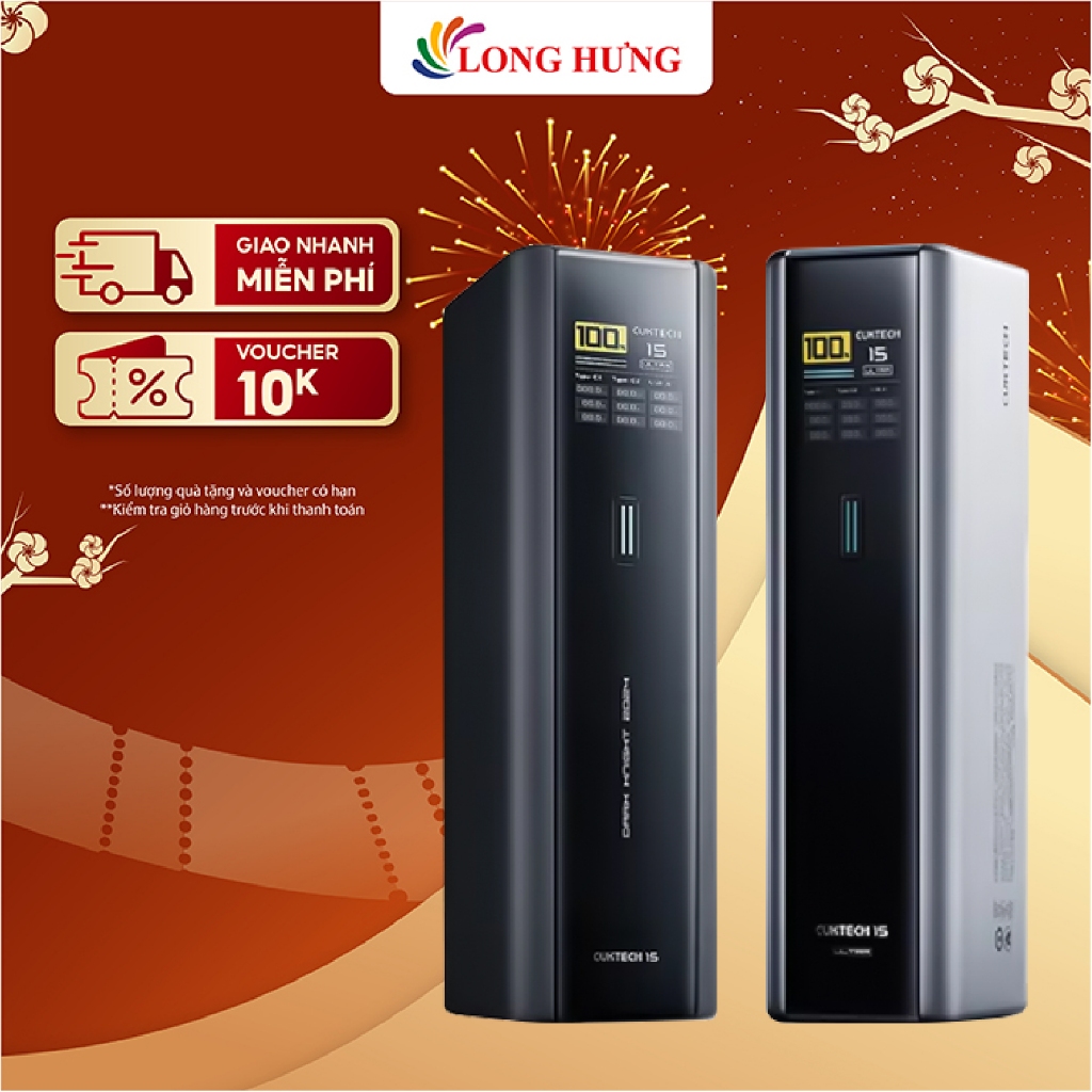 Sạc dự phòng Cuktech Power Bank 15 Ultra 1USB 2Type-C 100W 20000mAh PB200 - Hàng chính hãng