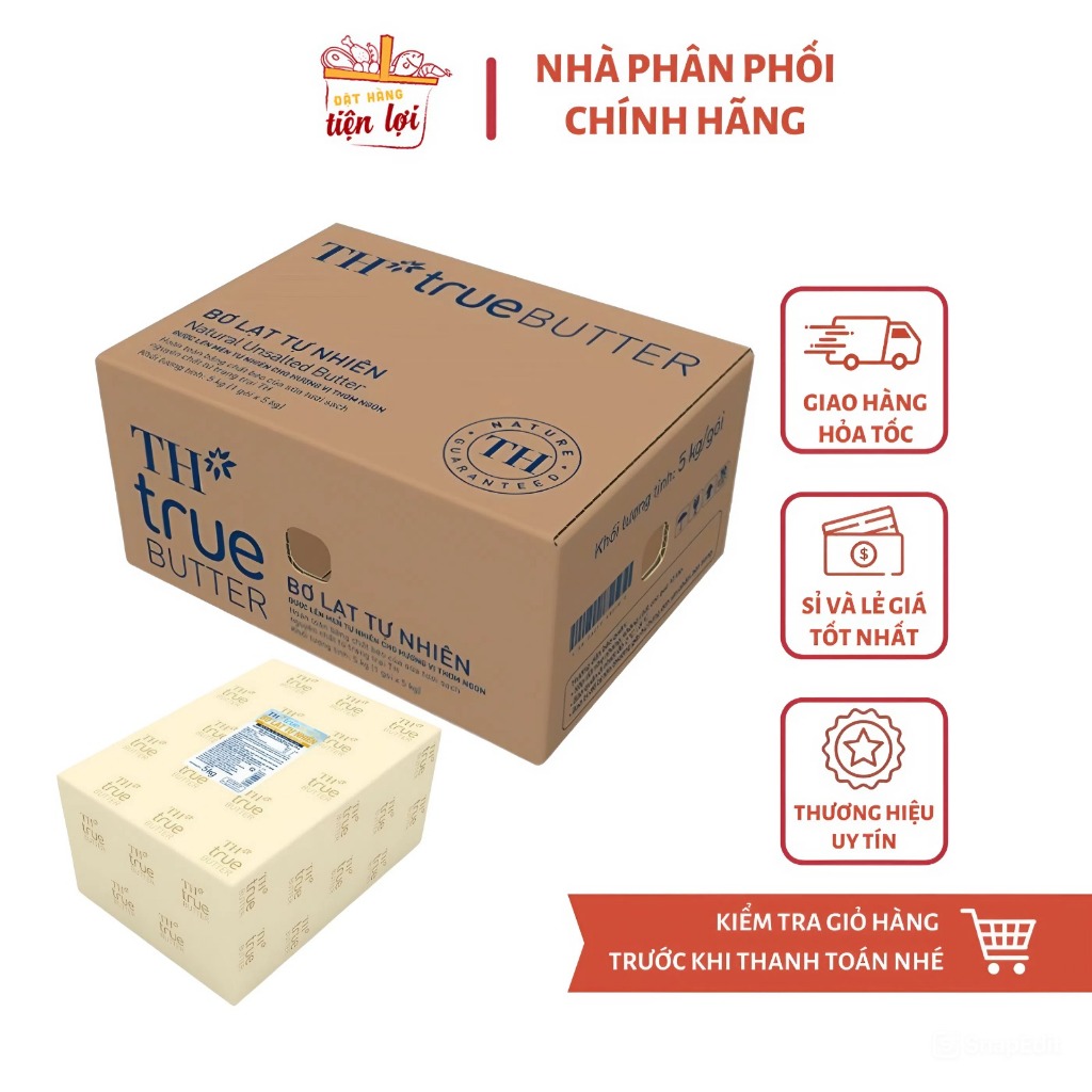 Bơ lạt tự nhiên TH True Butter - Thùng 5kg