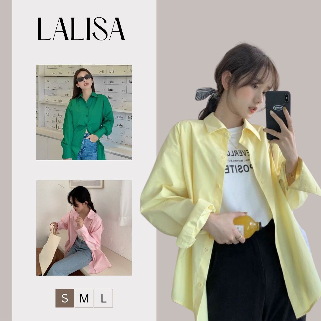 Áo Sơ Mi Kiểu LALISA Form Rộng Màu Trắng Xanh Hồng Nữ Tay Dài Kiểu Hàn Quốc Vải Cao Cấp AO014
