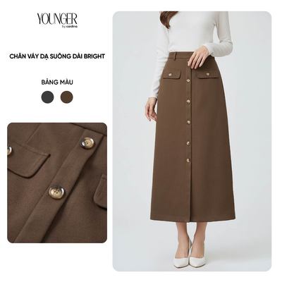 Chân váy nữ BRIGHT YOUNGER BY CARDINA chất liệu dạ suông dáng dài có xẻ trước 5YCVS10