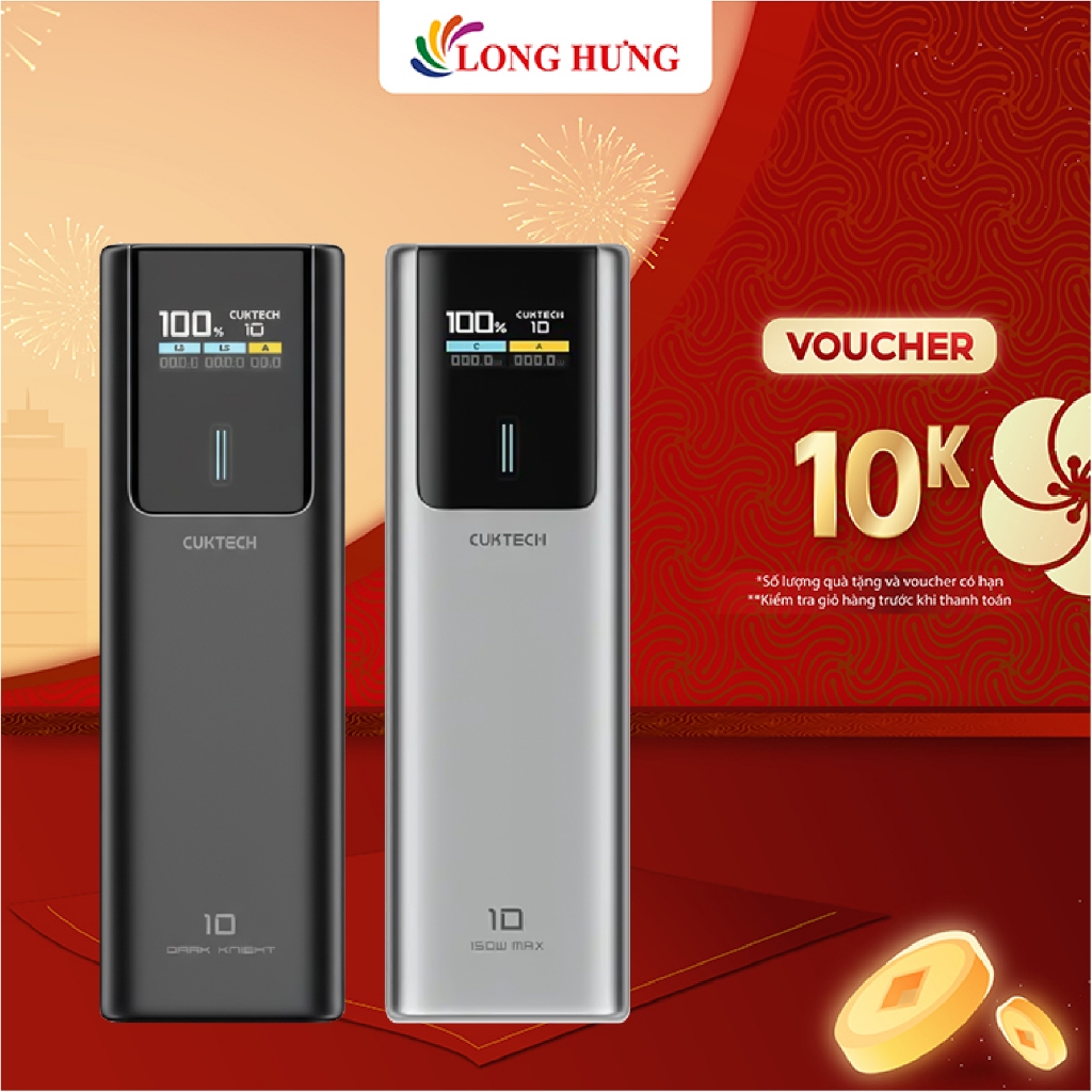 Sạc dự phòng Cuktech Power Bank 10 Plus 1USB 2Type-C 120W 15000mAh PB150P - Hàng chính hãng
