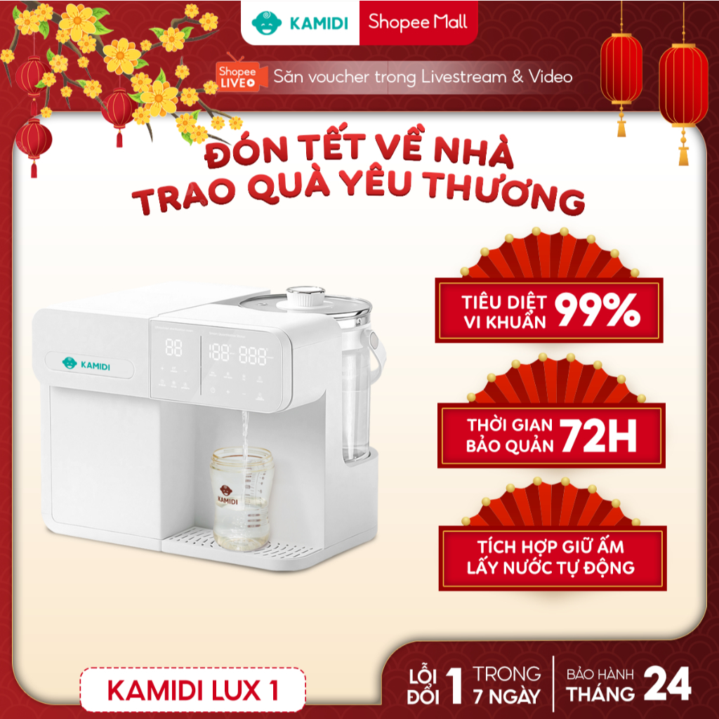  Máy Tiệt Trùng UV Bình Sữa kamidi Lux 1 Lấy Nước Tự Động Tích Hợp Đun Nước Pha Sữa Cho Bé 