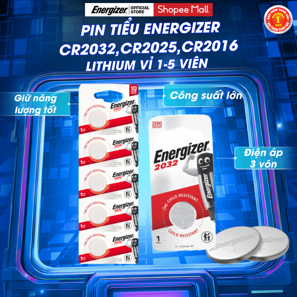 Pin Energizer Lithium 3V CR2032 / CR2025 / CR2016 – Pin Cúc Áo, Pin Smart Key, Chính Hãng – Vỉ 1-5 V