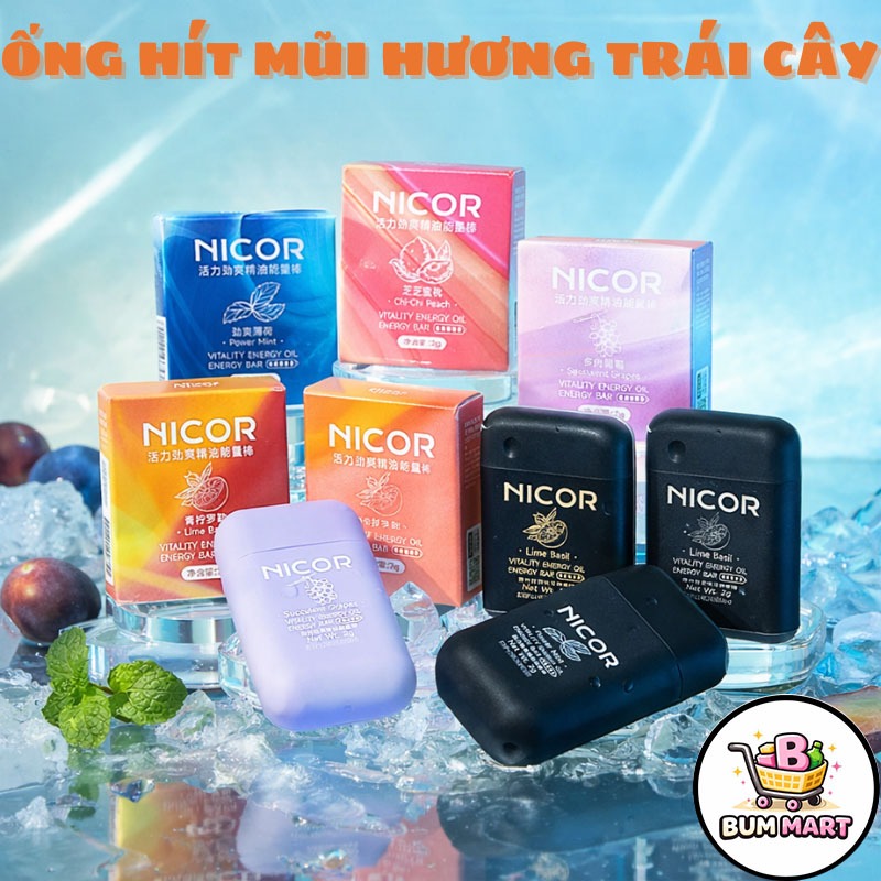Ống Hít Mũi Hương Trái Cây Nicor Giúp Thư Giản Tỉnh Táo, Hít Mũi 2 Đầu Thông Thoáng Giảm Nghẹt Mũi