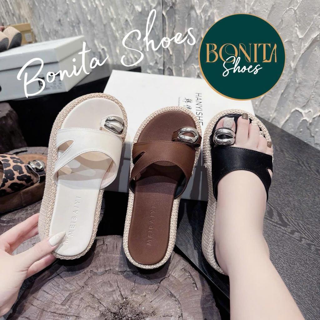 Dép Xuồng Viền Đế Cối  Nữ Xỏ Ngón Khóa Quai Ngang 5cm - Bonita Shoes BM700
