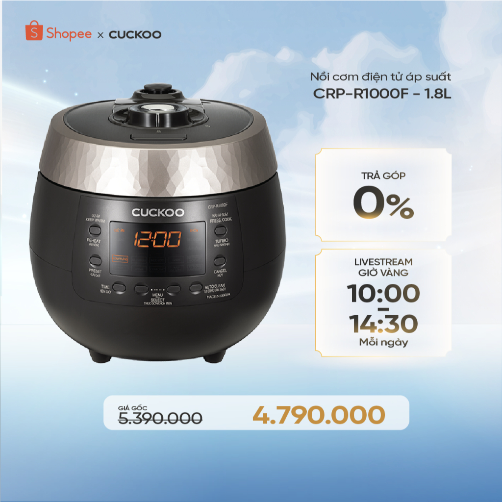 Nồi cơm điện tử áp suất Cuckoo 1.8 lít CRP-R1000F màu đen - lòng nồi chống dính cao cấp phủ Xwall Bl