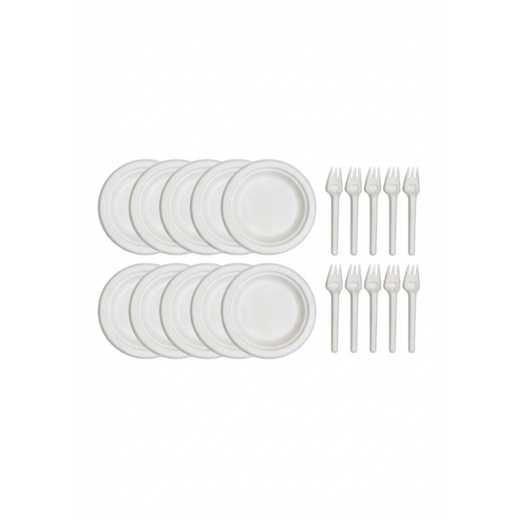 Combo 10 đĩa 15cm +10 Nĩa bã mía
