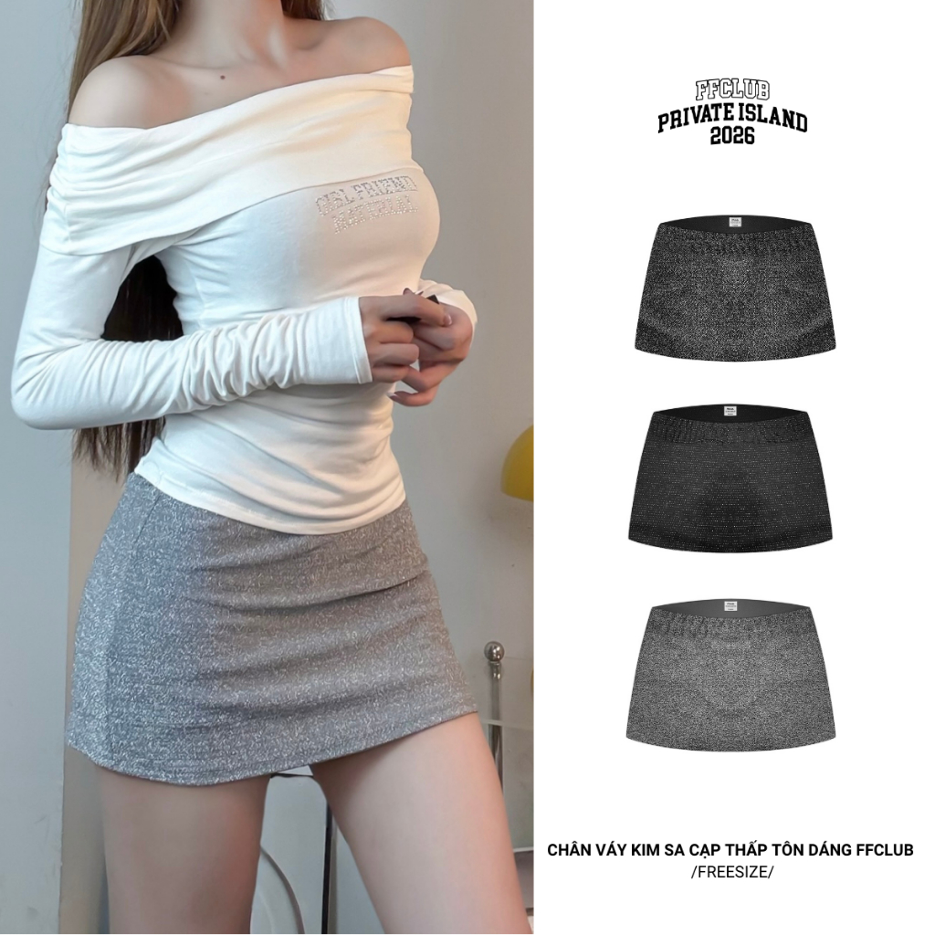 Chân váy kim sa cạp thấp tôn dáng FFCLUB có quần bảo hộ bên trong