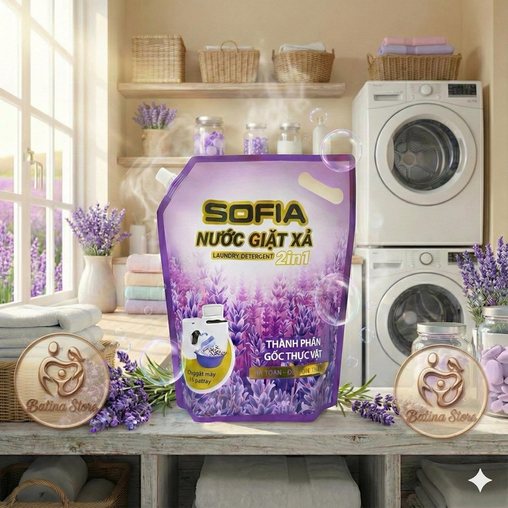 THÙNG 2 TÚI x 3L NƯỚC GIẶT XẢ SOFIA  • HƯƠNG VIOLET