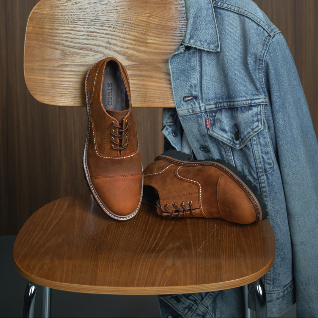 Giày Da Bò Màu Nâu Oxford V2 -Giày Nam Cổ Thấp, Da Sáp  Đế Siêu Nhẹ Phylon, Giày Tây Có Lót Tăng Chiều Cao - Thương Hiệu