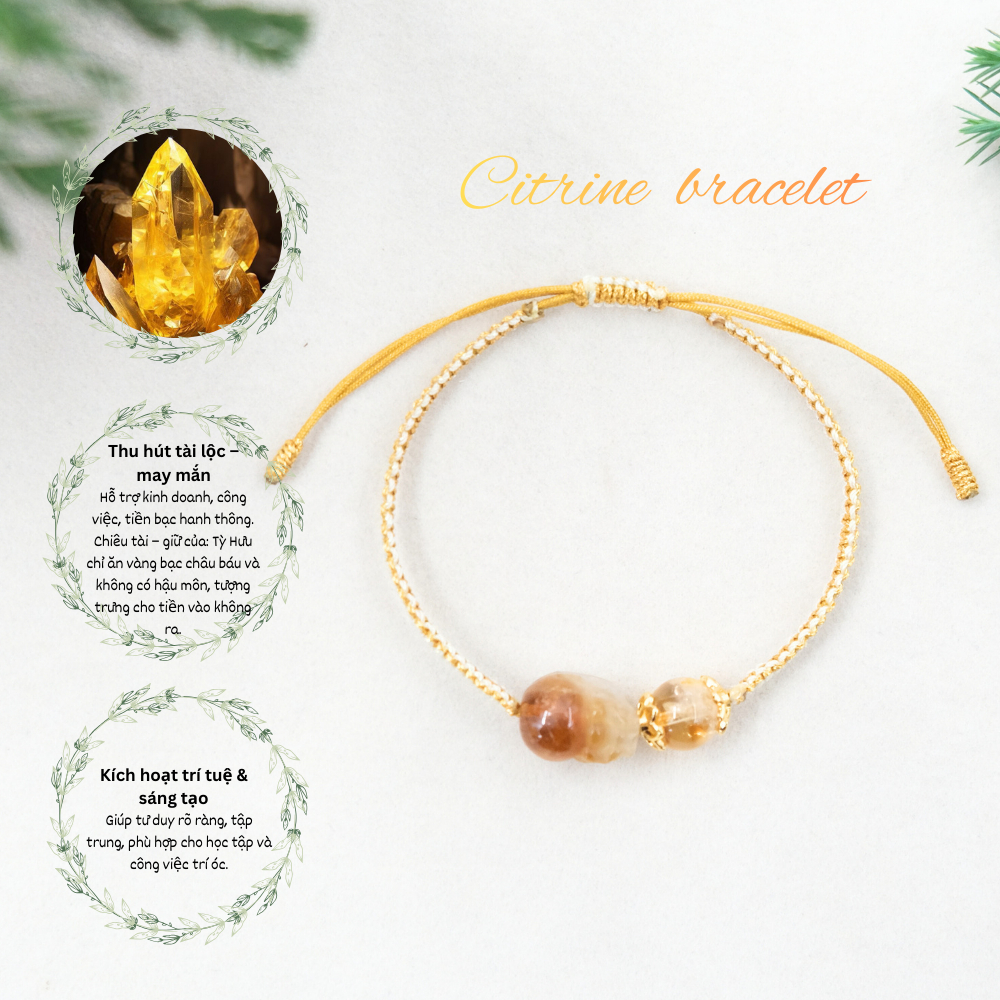 [Citrine Pixiu bracelet] Vòng tay Citrine thạch anh vàng mix tỳ hưu đá tự nhiên| Chồi Nhỏ| Vòng tay 
