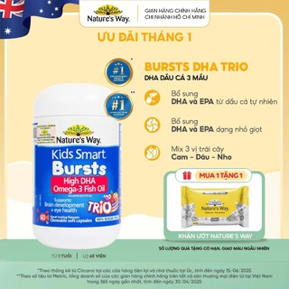  DHA Dầu Cá 3 Màu Nature’s Way Kids Omega 3 Fish Oil Trio Giúp Bổ Sung DHA Phát Triển Triển Trí Tuệ Cho Bé - Hộp 60 Viên 