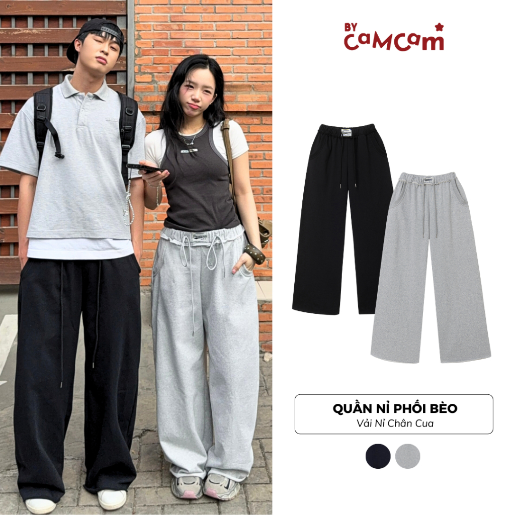  Quần Nỉ Chân Cua Phối Cạp Bèo Bycamcam Ống Rộng Phong Cách Streetwear QTD281 