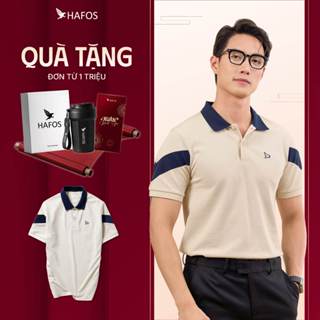    SALE 50%   Áo Polo Nam JAN Falcon HAFOS chất vải Smart Pique cải tiến áo thun có cổ nam màu be phối màu thanh lịch. 