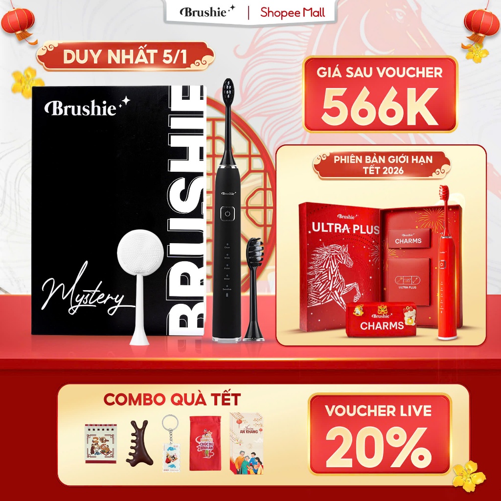   GIÁ 568K TẠI LIVE SHOP  Bàn chải điện Brushie Ultra Plus tích hợp đầu rửa mặt 2in1 tiện lợi tiết kiệm 