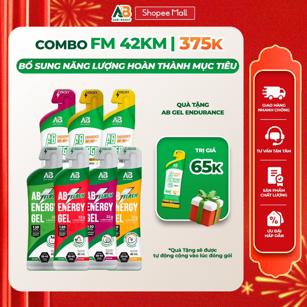 Combo Chạy Bộ FM 42km Gel Năng Lượng Chạy Bộ AB NUTRITION AB Flash Nước Uống Năng Lượng Tức Thì Khi 