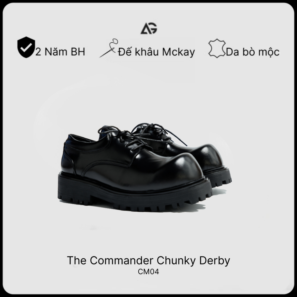 Giày Da Nam The Commander Chunky Derby Mũi Tròn Đế 5cm Da Bò Mộc Cao Cấp AUGUST CM04